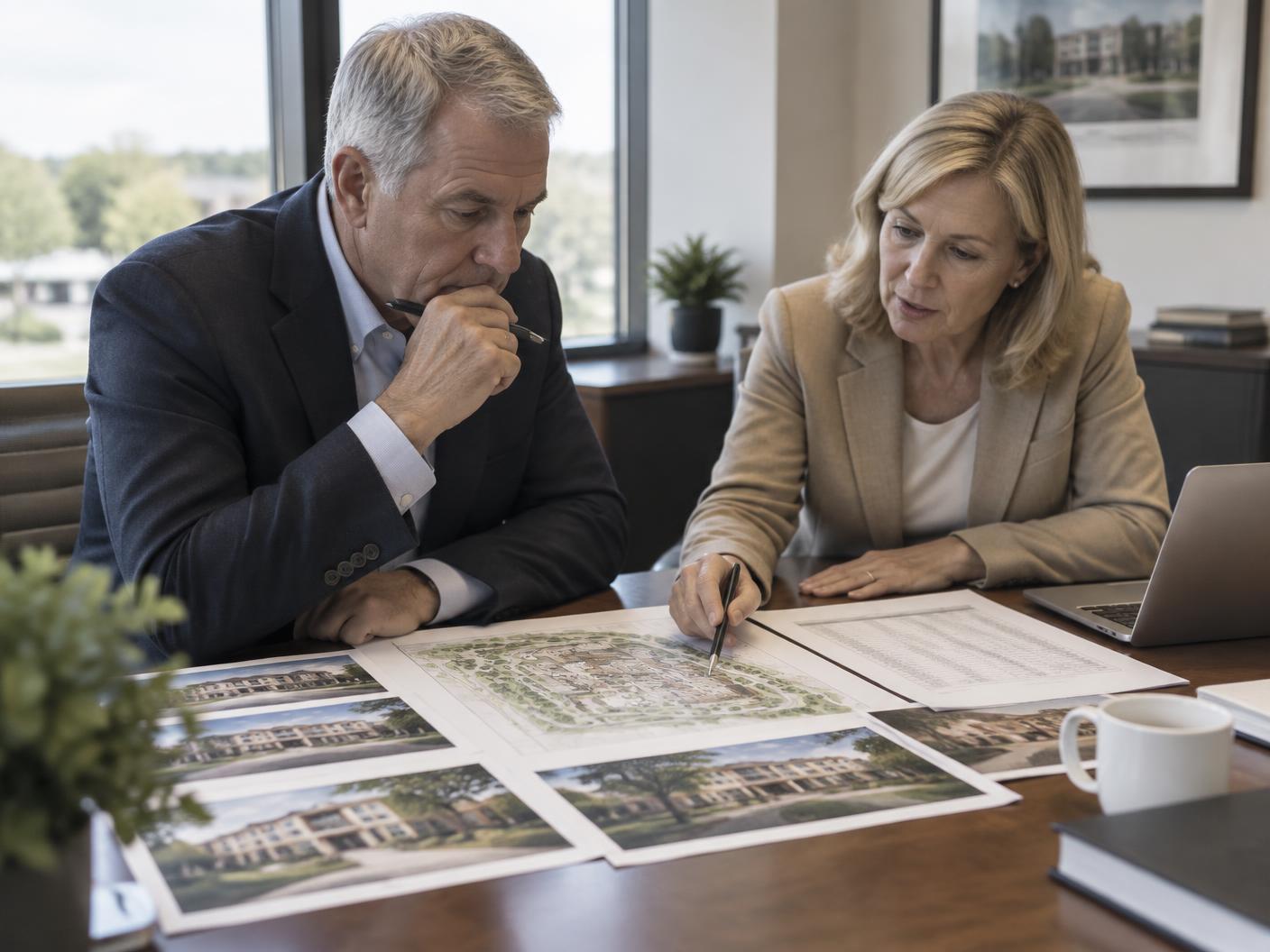 Advisors reviewing a senior housing property plan